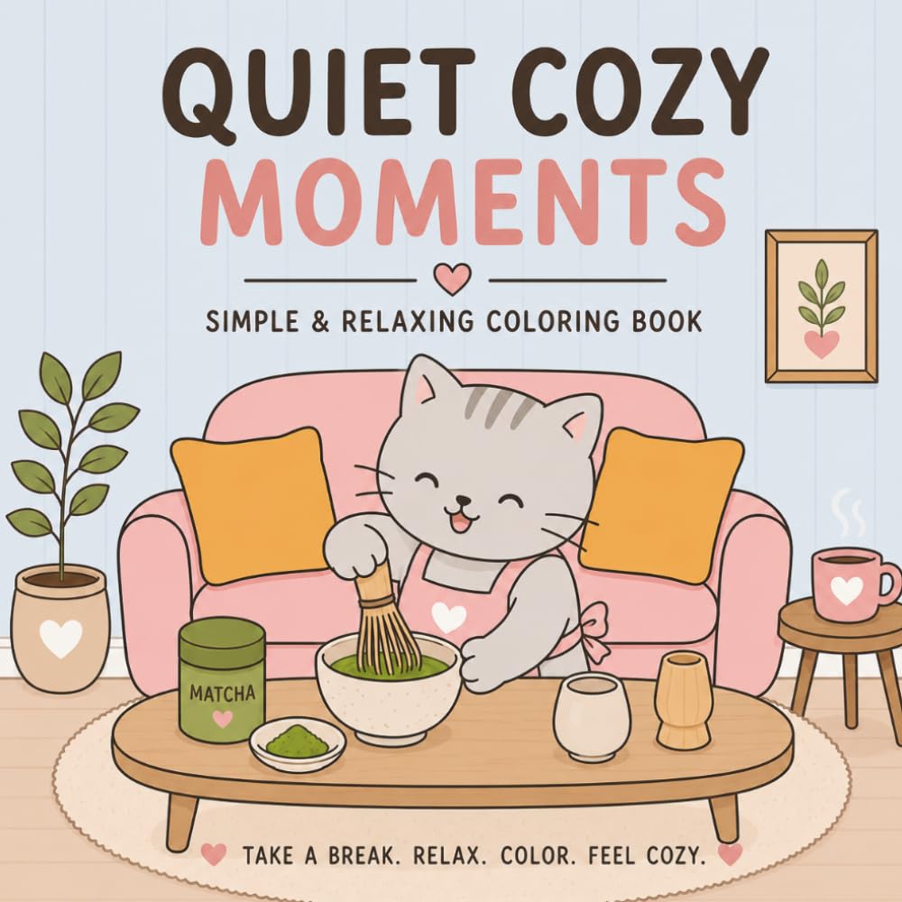 Quiet Cozy Moments: Cute & Relaxing Bold and Easy Coloring Book for Adults