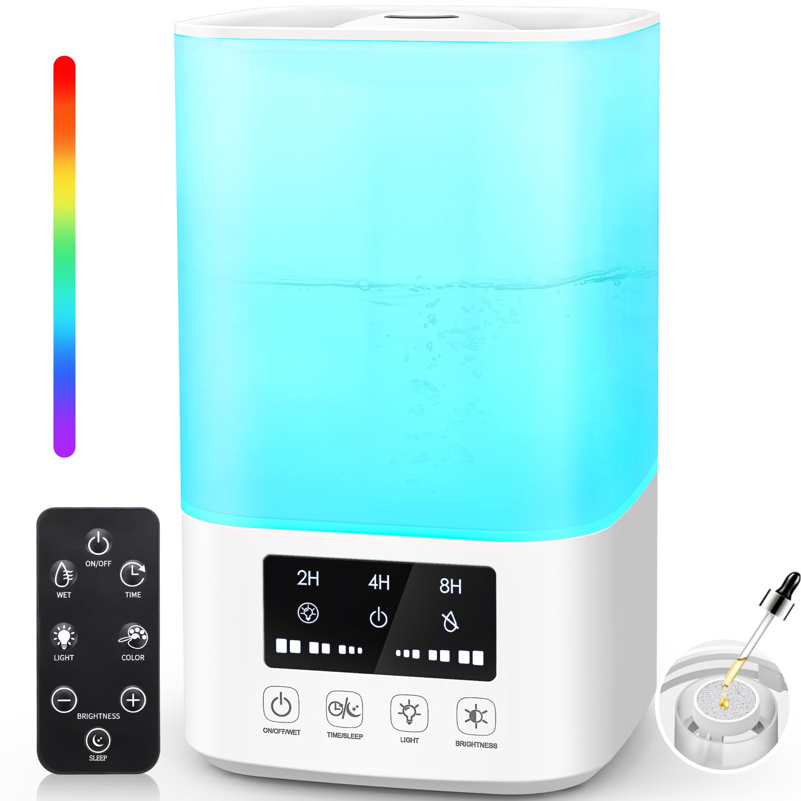 Humidifiers for Bedroom, Cool Mist Humidifiers for Large Room, 3L Top Fill Humidifiers for Home Baby Nursery, Remote Control, 360°Nozzle, Auto Shut-Off, Sleep Mode, 3 Mist Levels, Nightlight, Timer