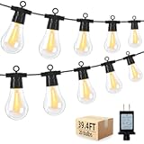 LED Outdoor String Lights with 20 Shatterproof Edison Bulbs, 39.4FT Commercial Grade Patio Lights, Replaceable Wick Outside Hanging Lights Waterproof for Porch, Deck, Garden, Backyard 2700K