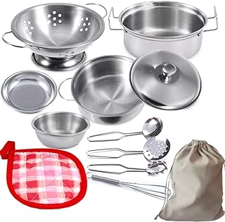 Mini Play Kitchen Food Cooking Accessories.Stainless Steel Pretend Cooking Utensils Cookware Set Toys Montessori Play Kitchen, Children Pan Set Play Pots And Pans Toys For Kids Toddlers (Tiny Size)
