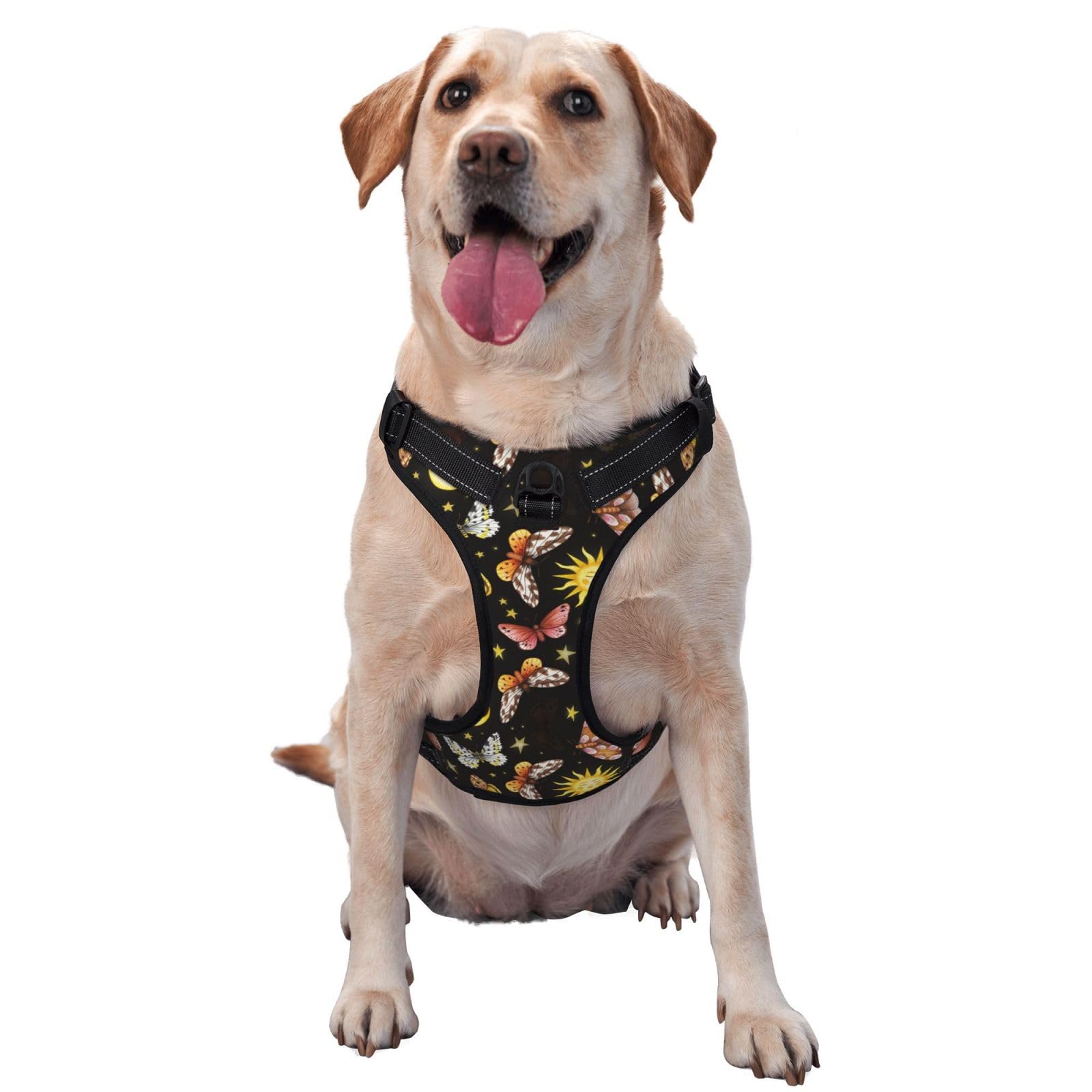 No Pull Dog Harness Goth Butterfly Moth Sun Moon Walking with Leash, Adjustable Reflective Breathable Oxford Puppy Outdoor
