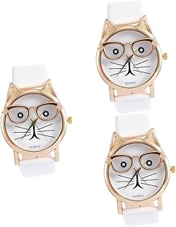 3 Pçs Relógio De Gato Pulseiras De Relógio De Couro Relógios Femininos Relógio De Quartzo Relógio De Quartzo Feminino Relógio De Gato Padrão De Gato Relógio Infantil Relógio De