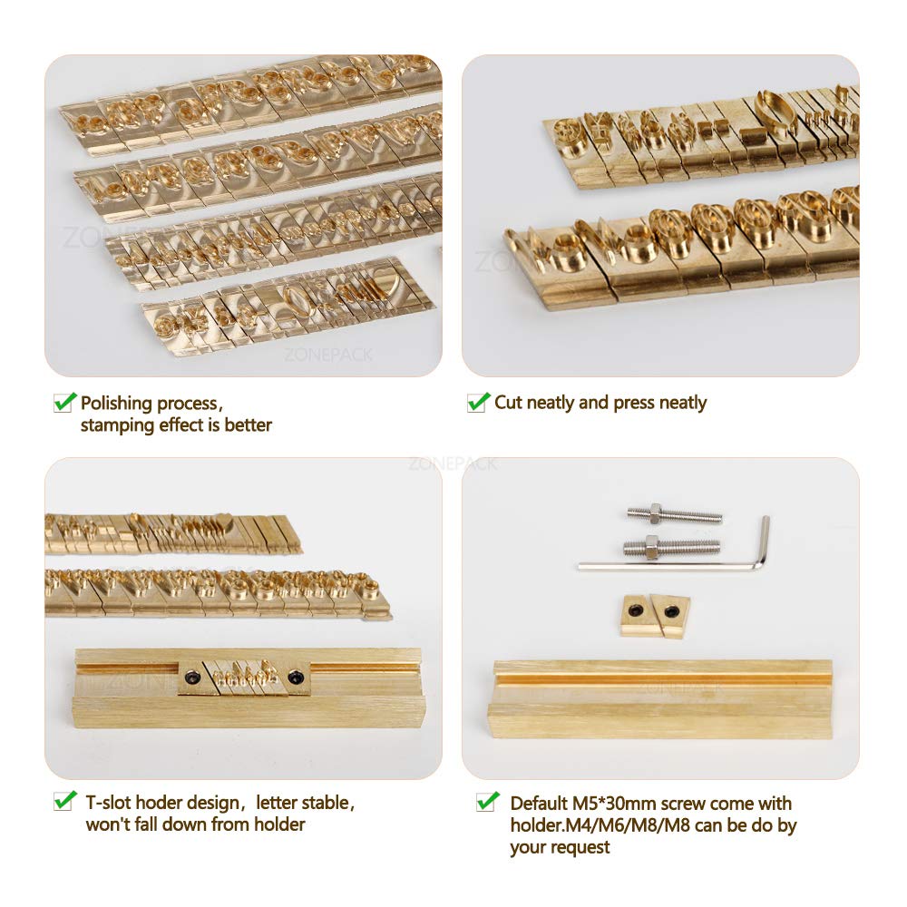 ZONEPACK Copper Brass Stamping Flexible Letters Numbers Alphabets Symbols Characters Molds CNC Engraving Molds for Hot Foil Stamping Machine (184PCS Cursive)