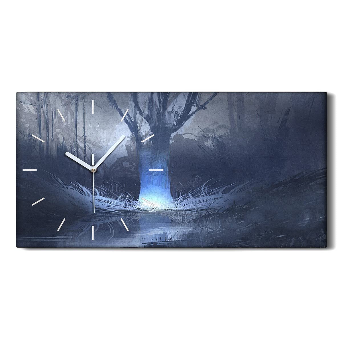 Horloge sur toile 60x30cm forêt de nuit pour décoration de salon