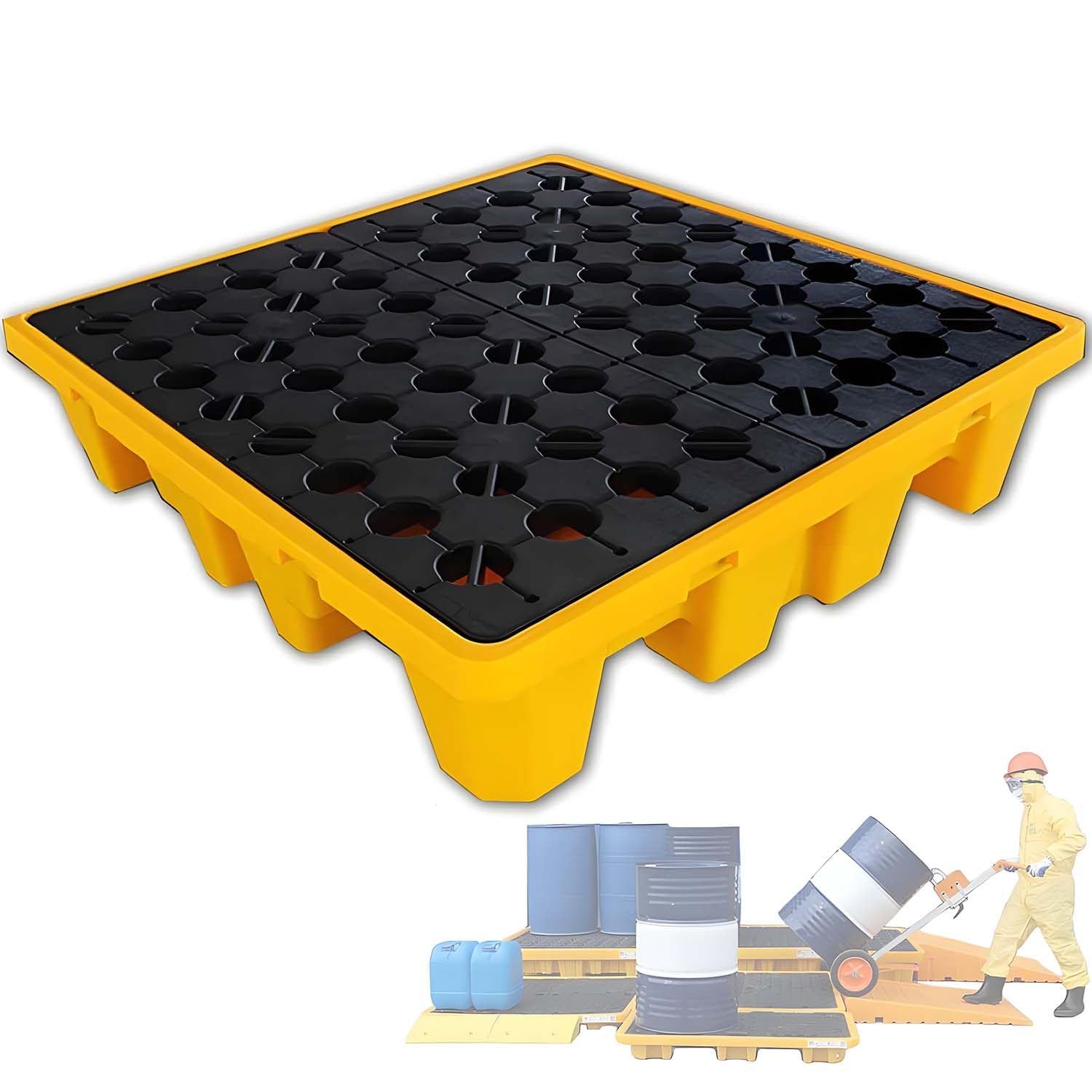 Aioneer Drum Platform - Modular Spill Containment Platforms With Grating, Spill Containment Pallet Spill Platform Polyethylene Spill Containment Tray