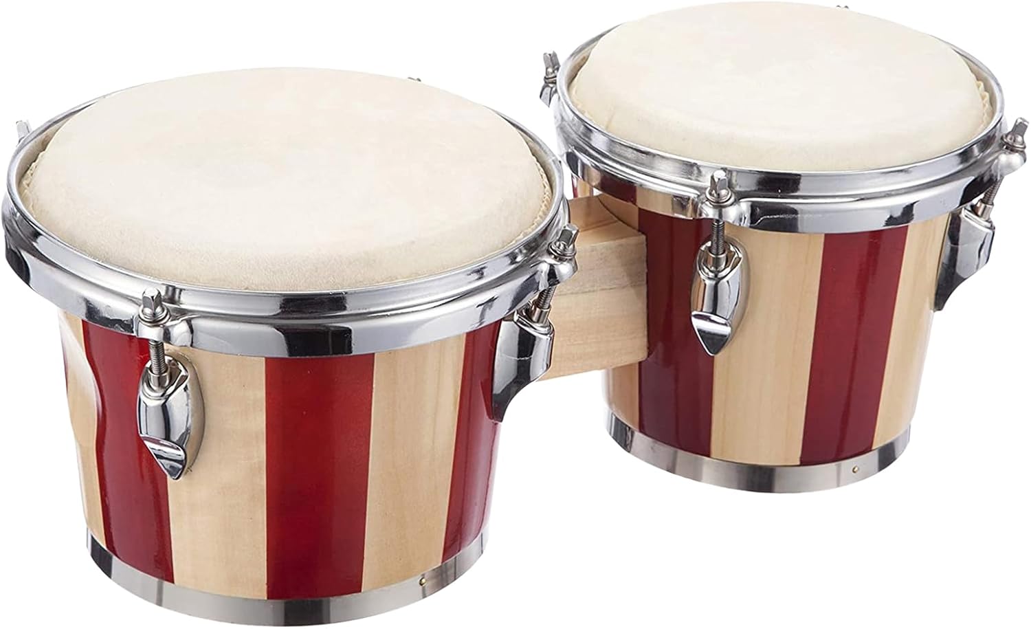 Wooden Bongo Drums – dual-6" & 7" Professional Hand Drum Set with Natural Skin Heads, Rich Tone Sound | Beginner-Friendly Percussion Instrument for Adults, Children, Teachers, Music Classes Red and white - Image 1 of 9