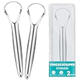 EZ COZY 2 Pack Tongue Scraper for Adults, Reduce Bad Breath, Tongue Cleaner with Travel Case, Stainless Steel Tongue Scrapers, Tongue Brush, Tongue Scrubber for Oral Care & Hygiene