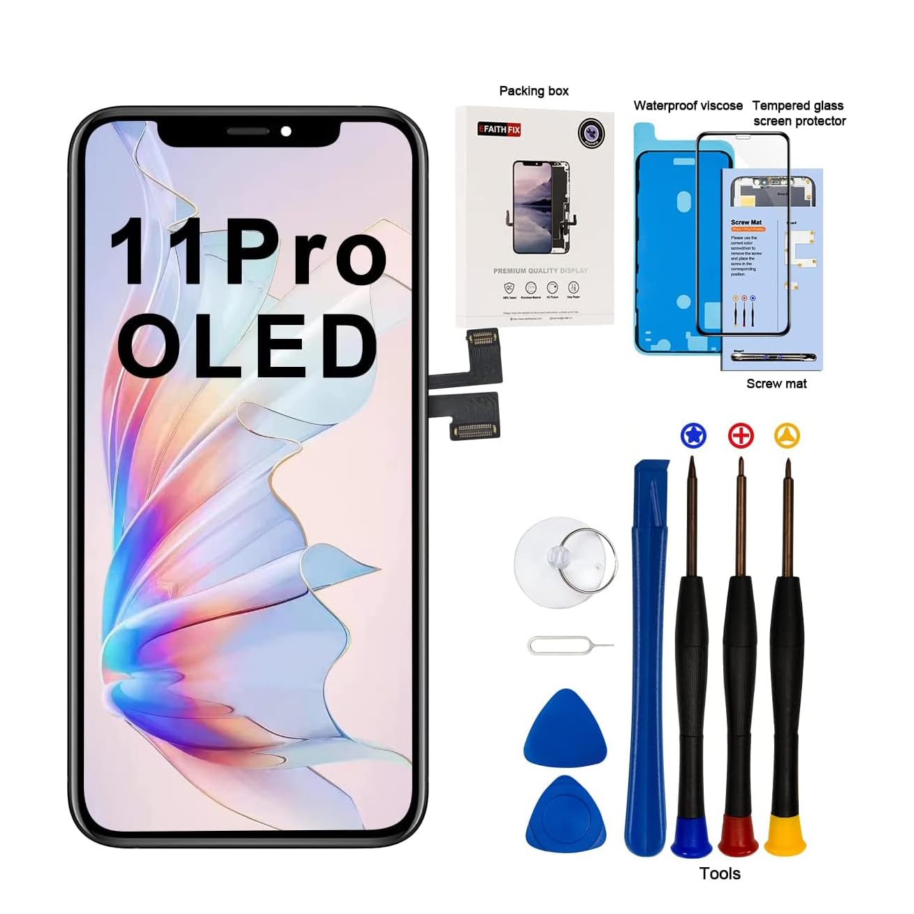 EFaith for iPhone 12/12 Pro Screen Replacement LCD Full HD Touch Display Digitizer Frame Assembly with Repair Tool,Adhesive Tempered Glass for Model A2403,A2172,A2402,A2404 (for 11Pro-OLED)