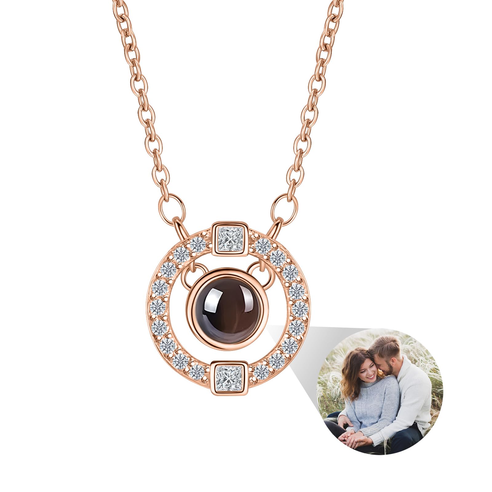 Custom Photo Pendant - Personalized Keepsake Jewelry Gift with Picture Inside,Women's Identification Pendant (Style1-Rose Gold)