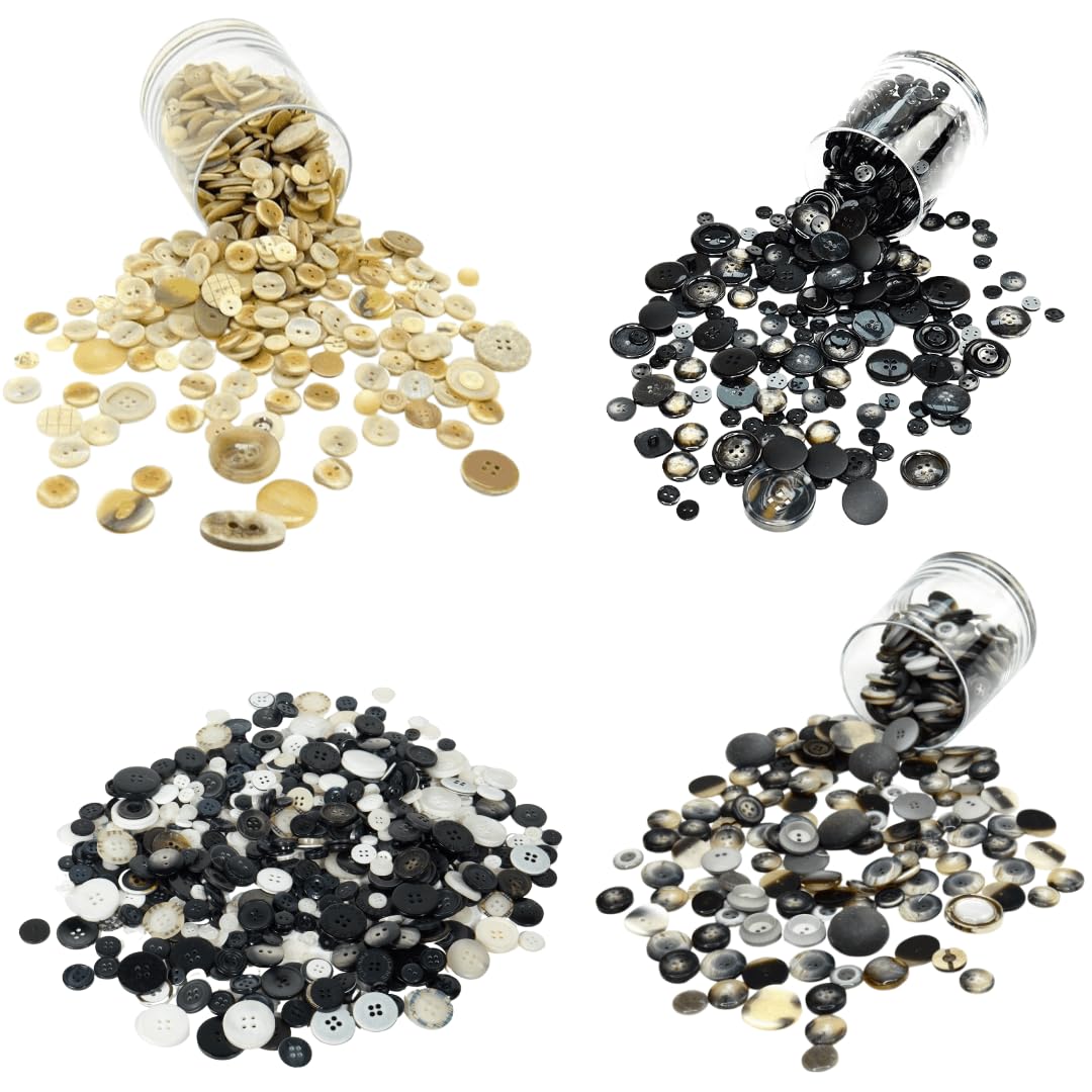 Trimz Buttons Designer Mix โ White/Black, Grey, Black, Natural Premium Neutral Button Set โ image 1