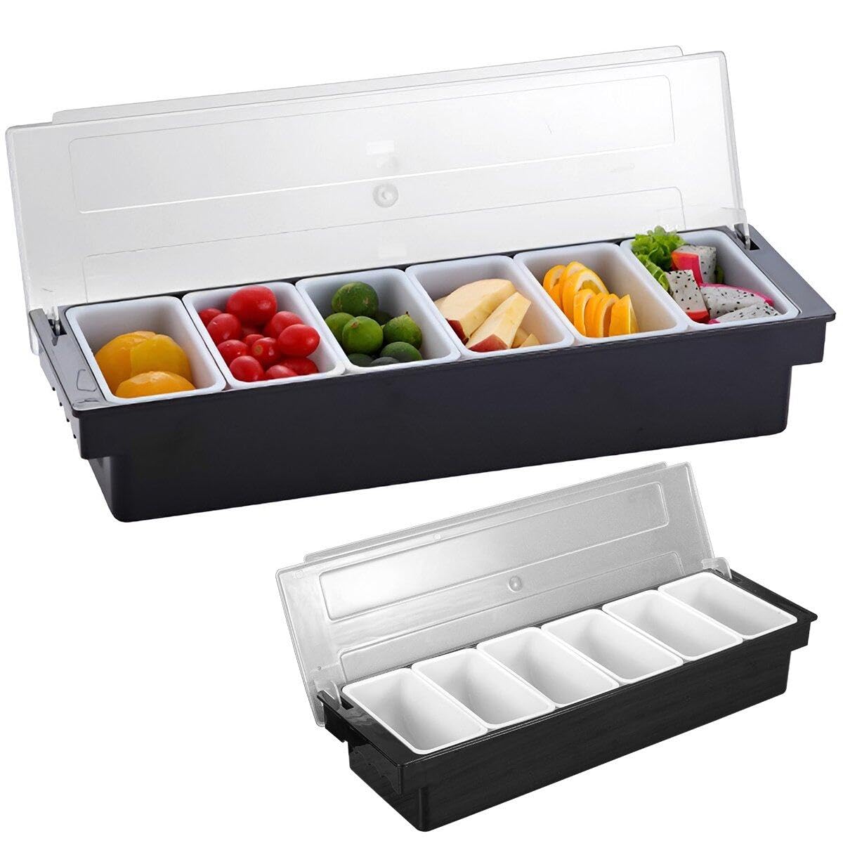 Porte-Condiments, conteneur de Service à Condiments réfrigéré avec 6 Compartiments Amovibles, Station de Garniture de Pizza en Plastique