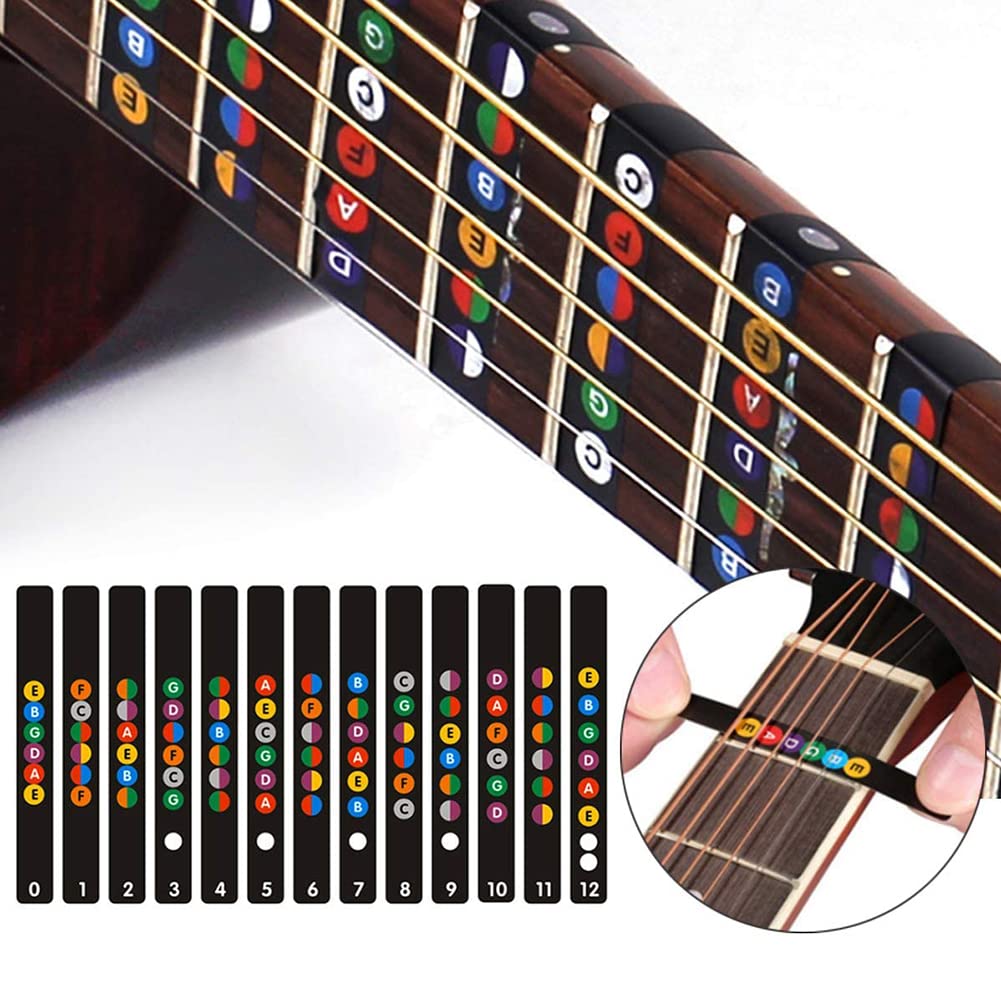 LUTER Kit Chitarra Per Principianti: 2 Adesivi Tasti + 10 Plettri Colorati - Ideale Per Chitarra Acustica Ed Elettrica 6 Corde - Foto 2
