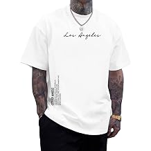 Mens T Shirts Los Angeles Letter Graphic Print Short Sleeve Summer Top 100% Cotton Casual Tees for Men