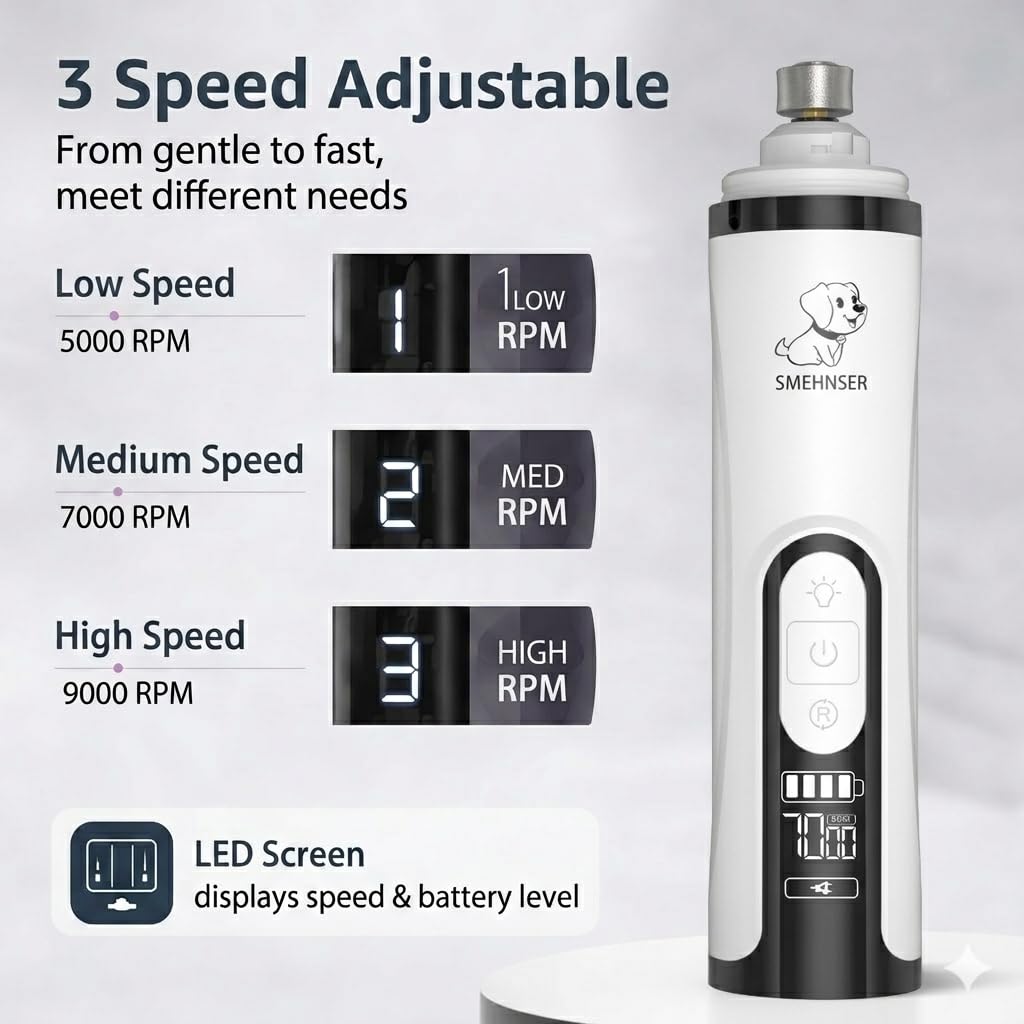 YFL Upgraded Dog Nail Grinder with LED Light, Super Quiet 2-Speed Electric Pet Nail Trimmer, Professional Rechargeable Dog Nail Clippers for Large Medium Small Dogs & Cats - image 7