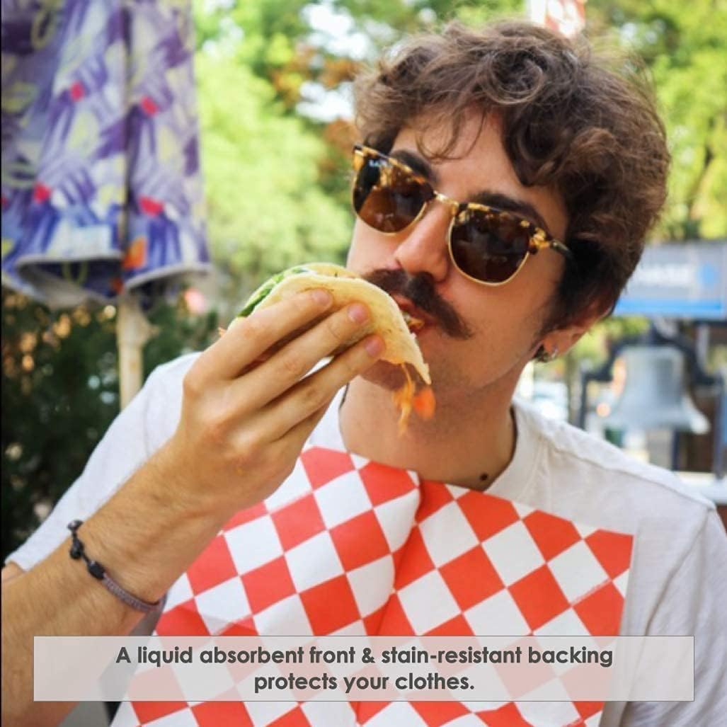 Disposable Adhesive Napkins Bundle for Adults & Kids | Grey Dot and Red & White Diamond | 2 100-Count Pouches | Adhesive Tabs, Spill Absorbent, Stain/Liquid Repellent | For Personal Use