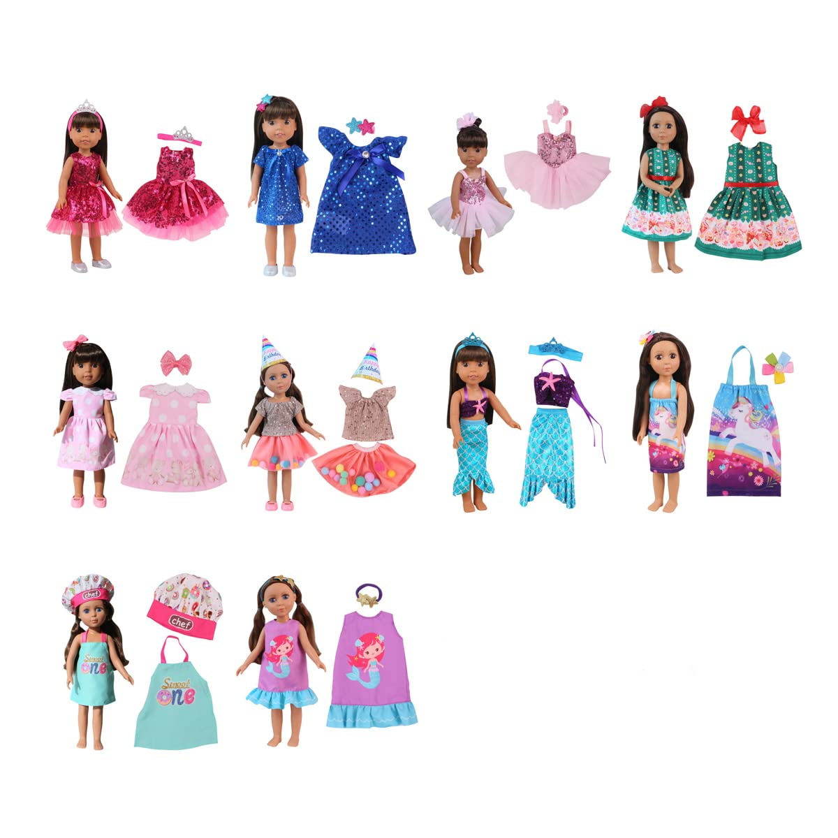 haveahug Glitter Girl Clothes,American Girl Clothes for 14" Baby Doll, Clothes and Accessories 10 Sets in Package