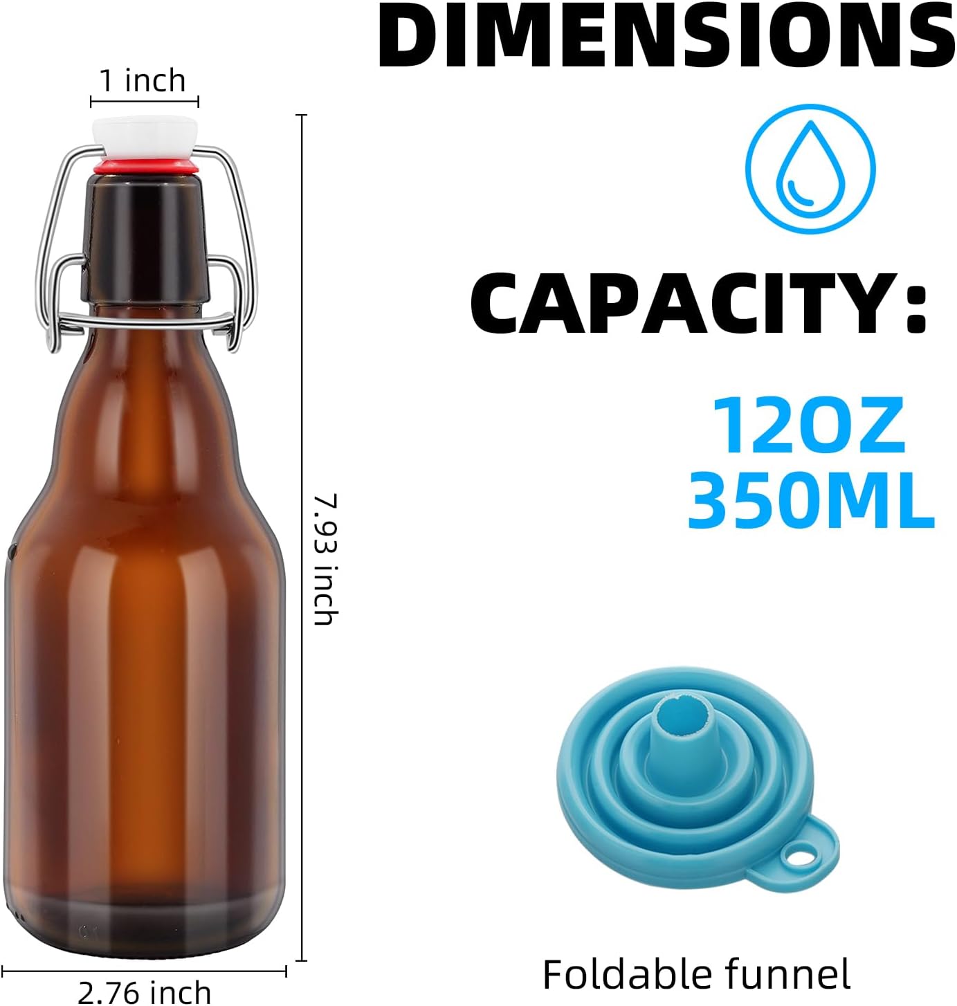 1Pc Amber Swing Top Brewing Bottles with Leak Proof Easy Caps, Glass Beer Bottle Flip Top Bottles For Kombucha, Kefir, Vanilla Extract, Beer (12oz bear)