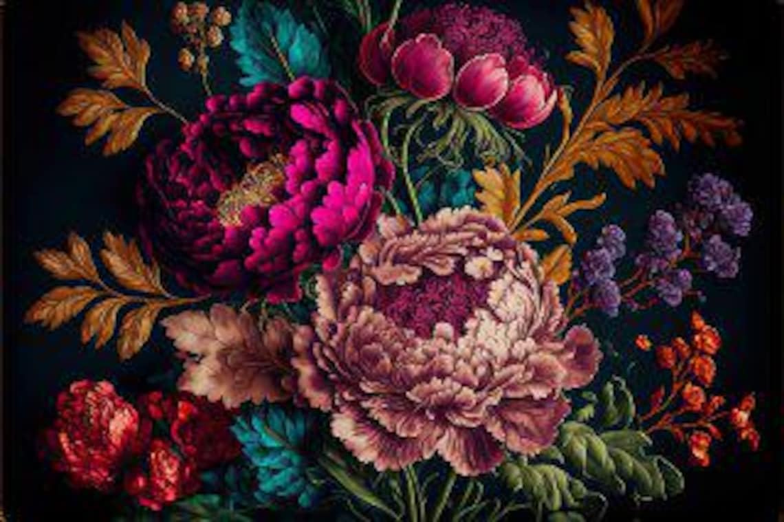 Peel and Stick Floral Wallpaper – Dark Peony Boho Wall Mural, Removable Floral Wallpaper for Living Room, Bedroom & Accent Walls (140" x 90")