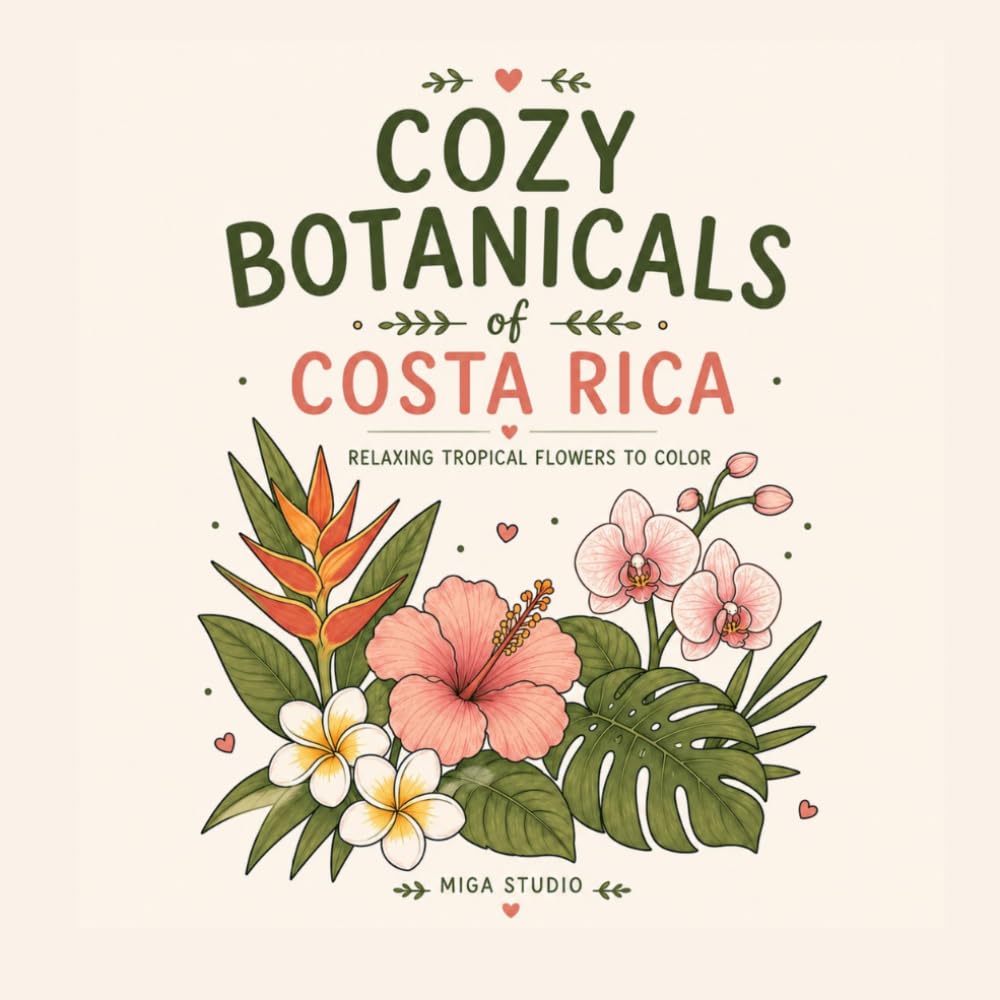 Cozy Botanicals of Costa Rica 1: Relaxing tropical flowers to color
