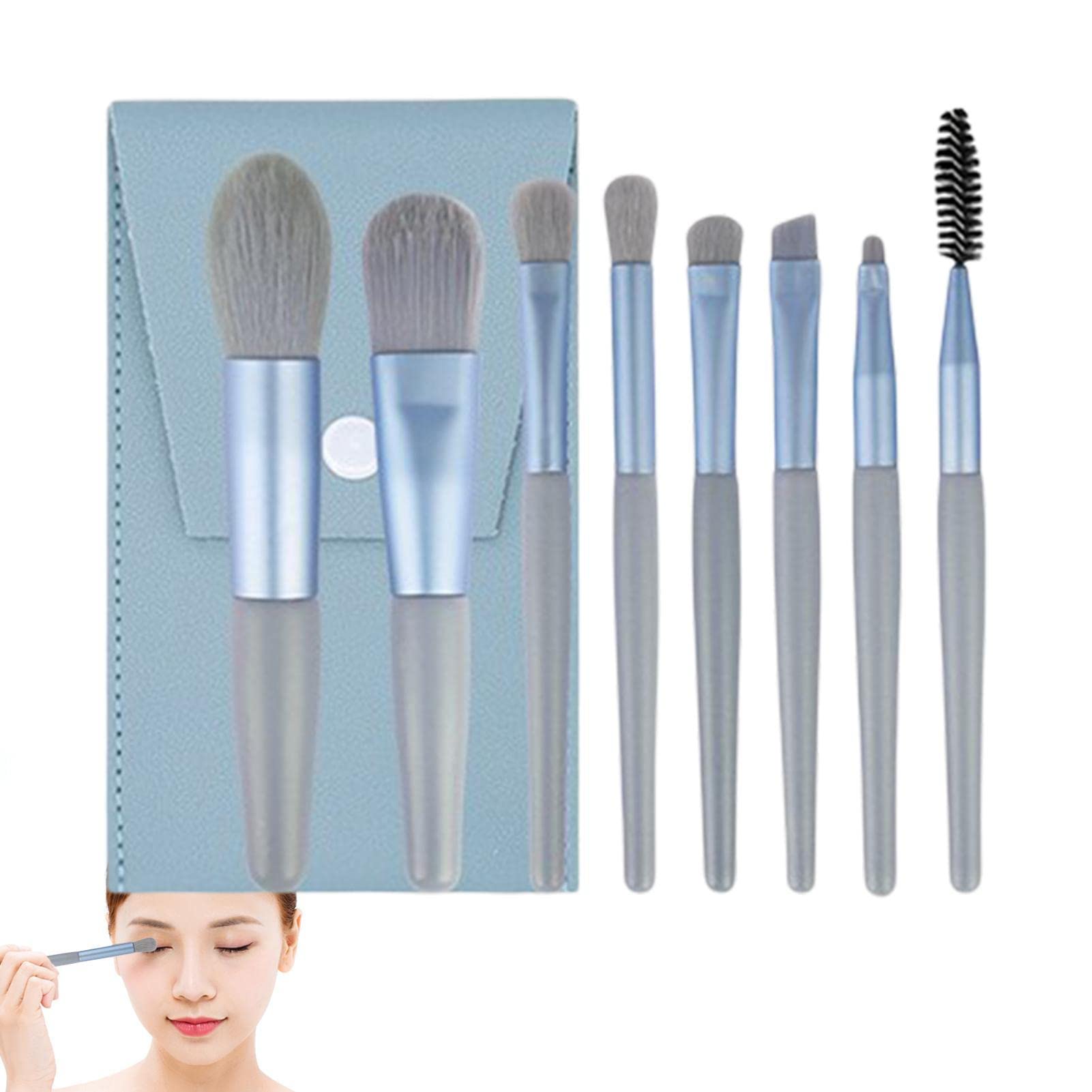 brochas maquillaje profesional | Pinceles sombra ojos viaje para ojos con estuche - Sombra ojos, delineador ojos, brochas para cejas 8 brochas base Imtrub
