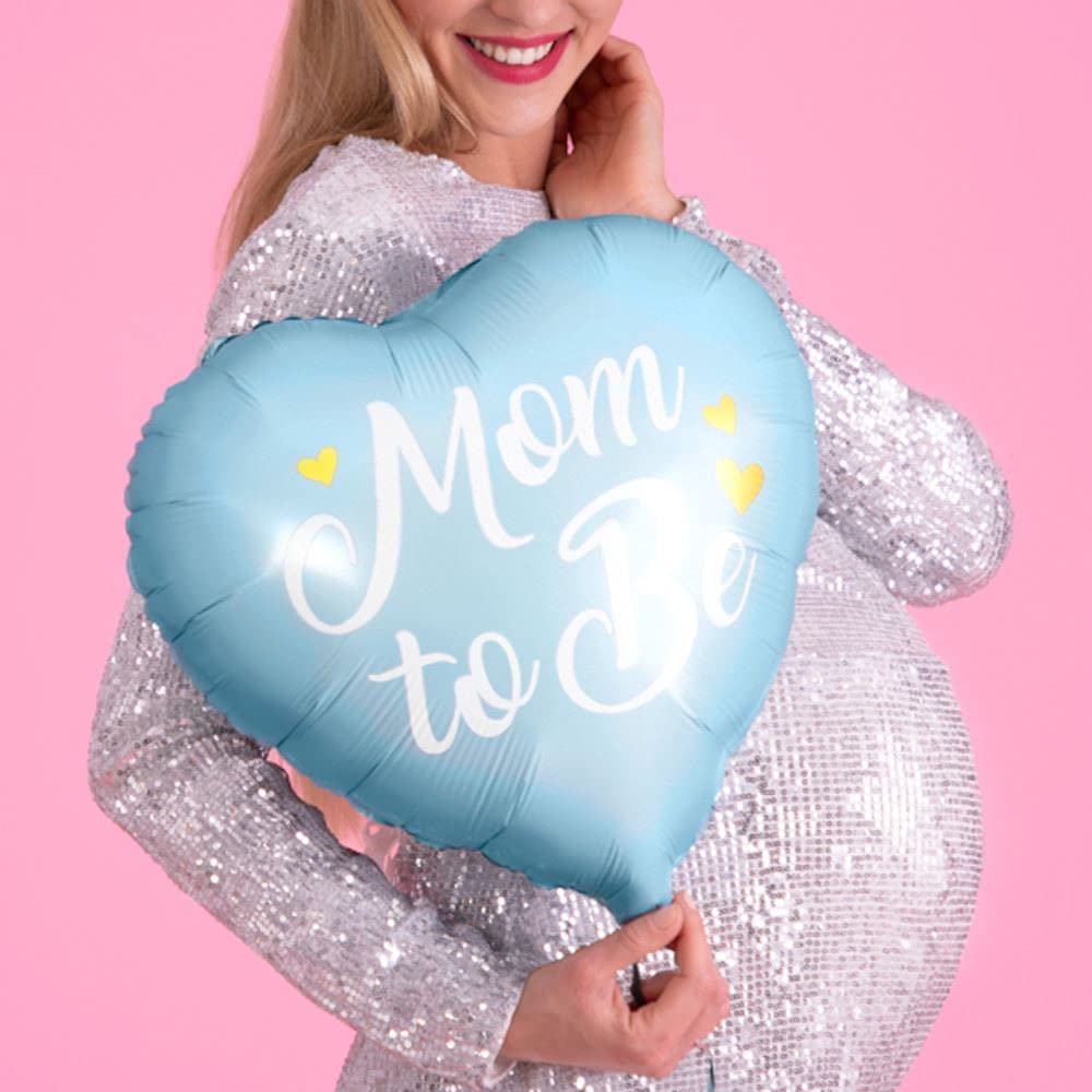 PartyDeco Blue "Mom to Be" Foil Balloon - Large Heart-Shaped Baby Shower Decoration, Perfect for Gender Reveal Parties, Air or Helium Compatible