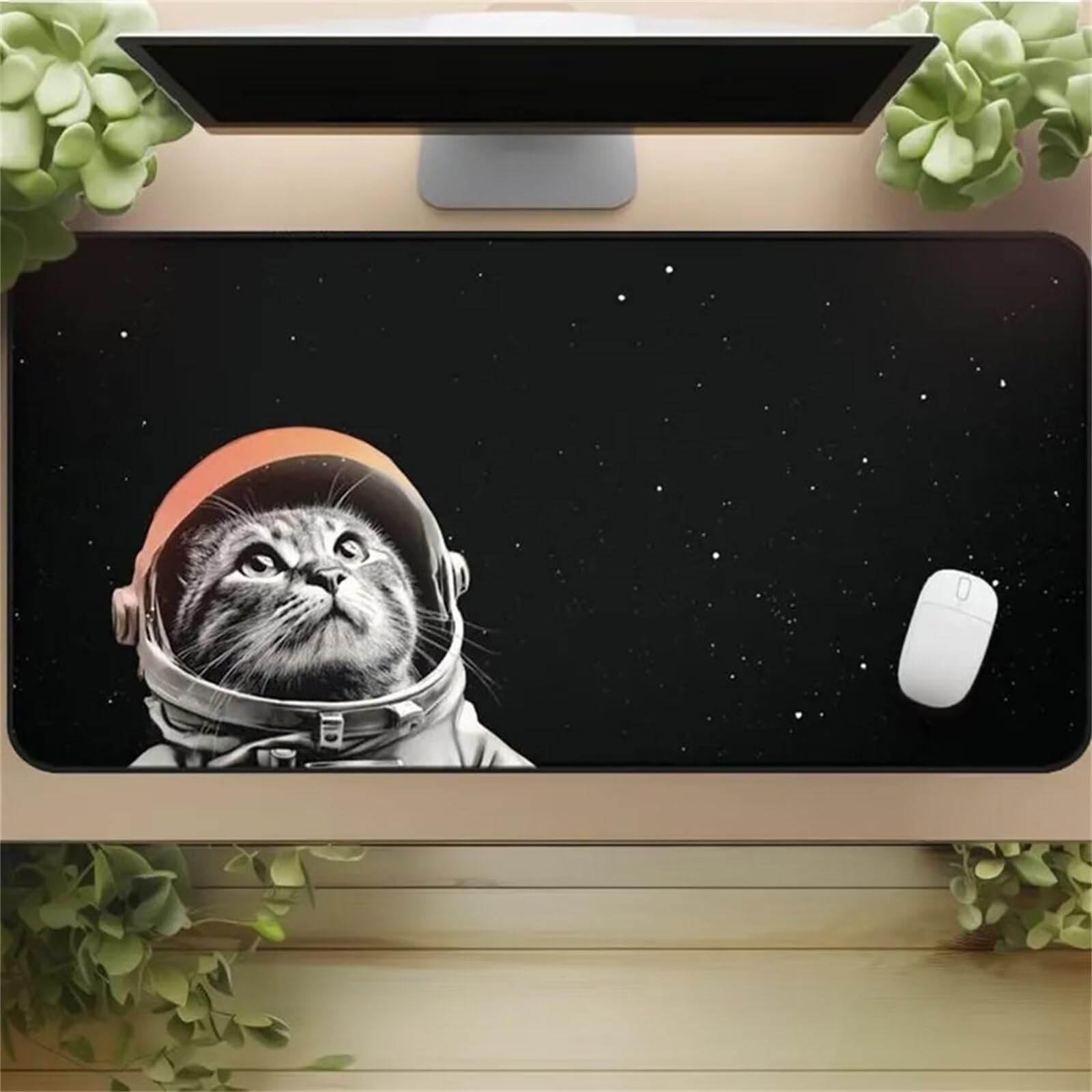 Alfombrilla gaming XXL de gato astronauta para transformar tu escritorio de ordenador 6