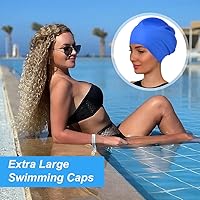 Vista 6 de 2 PCS Swimming Cap for Long Hair, Extra Large Swimming Caps for Women & Men, Silicone Adult Swim Cap, Waterproof Swimming Hat for Dreadlocks