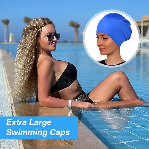 Miniatura 6 de 2 PCS Swimming Cap for Long Hair, Extra Large Swimming Caps for Women & Men, Silicone Adult Swim Cap, Waterproof Swimming Hat for Dreadlocks,