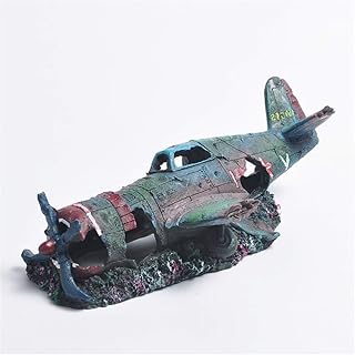 JUSTINLAU Resin Aquarium Military Thunderbolt Fighter Airplane Wreck Aquarium Fish Tank Ornament Decoration