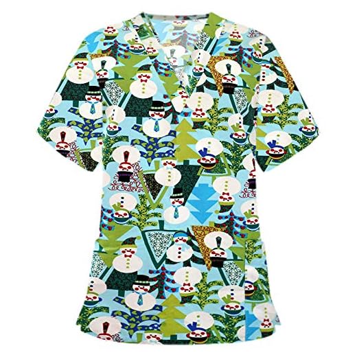 BIKETAFUWY Jul Kasack dam arbetskläder billig vård pälskappa V-ringad kortärmad slip-on-kavaj laboratorietyget enfärgad OP-kläder damkappa med två fickor toppar uniformer, Grön, M