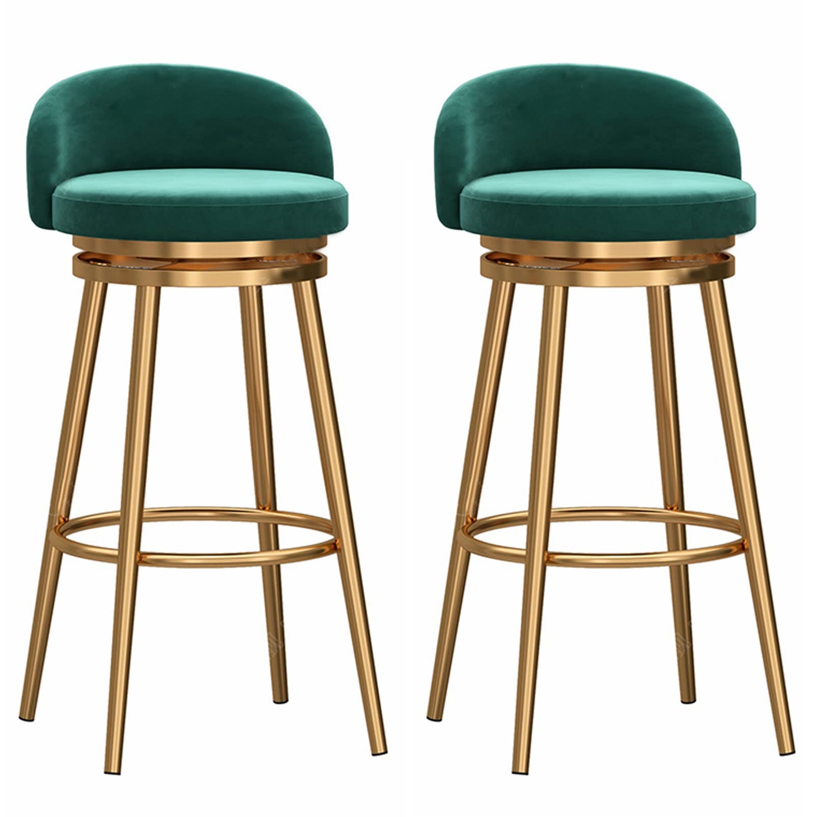 AYCDL 2pcs 360° Swivel Barstools Counter Height Stool Bar Stools, Velvet High Bar Chairs with Backrest and Footrest, Upholstered Stools for Kitchen Island,Green-65cm