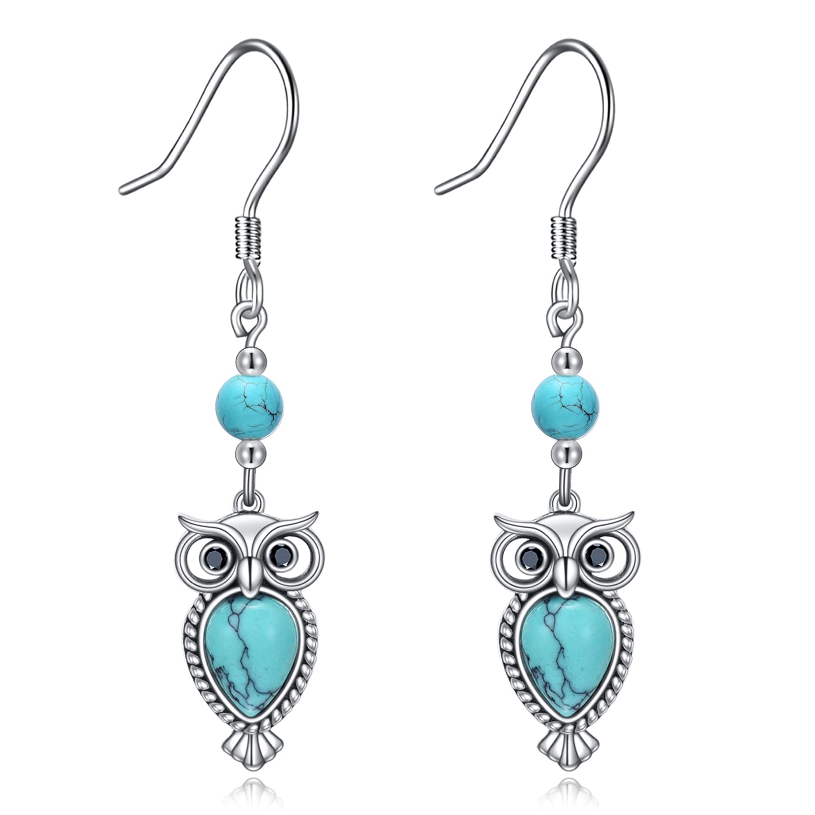AOBOCO Sterling Silver Turquoise Earrings for Women Animals Dragonfly Owl Feather Turtle Butterfly Dangle Earrings Western Bohemia Jewelry