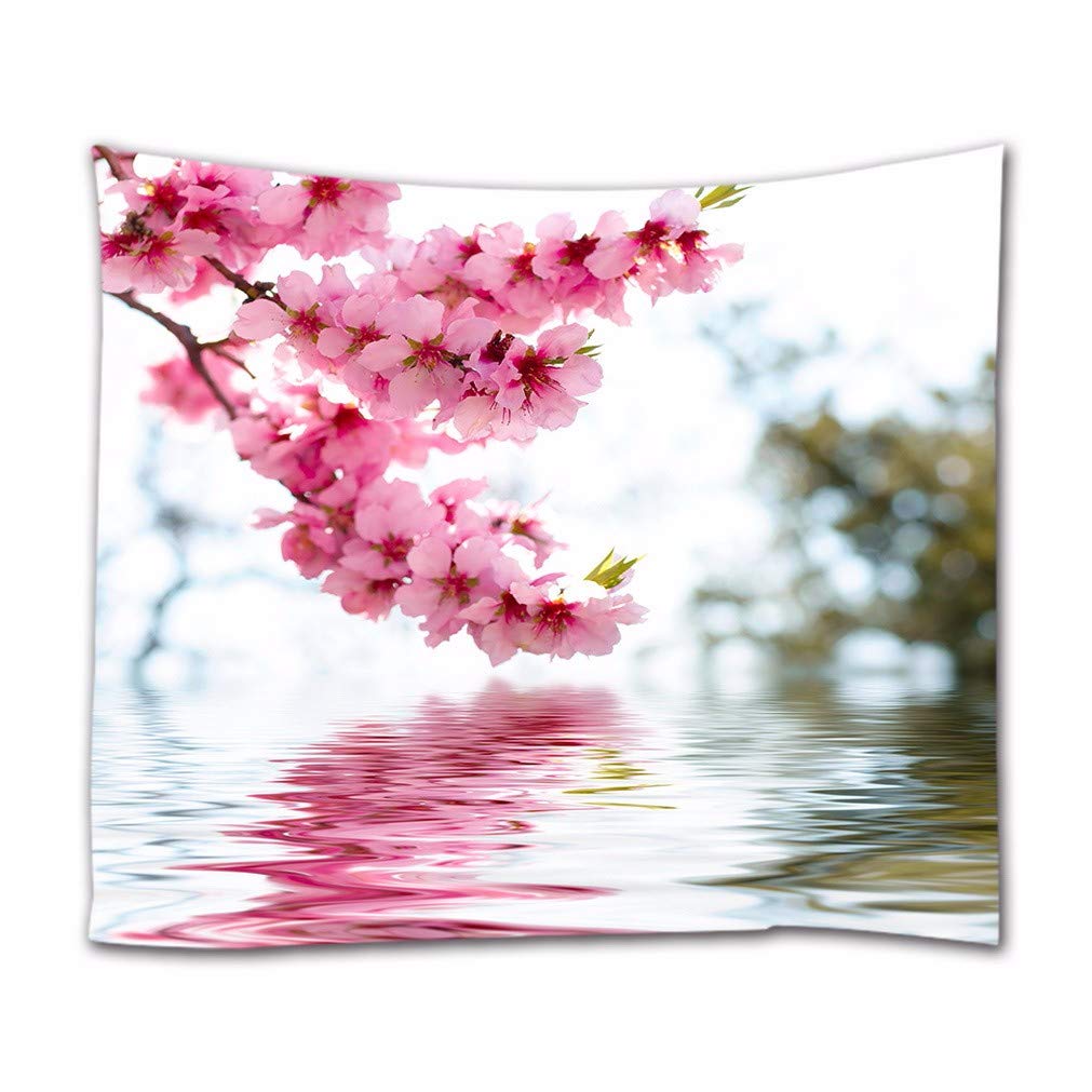 A.Monamour Spring Pink Cherry Blossom Sakura Flowers Reflections In Water Nature Landscape Print Fabric Wall Tapestry Decorative Wall Hangings For Bedroom Living Room Dorms 153x229cm