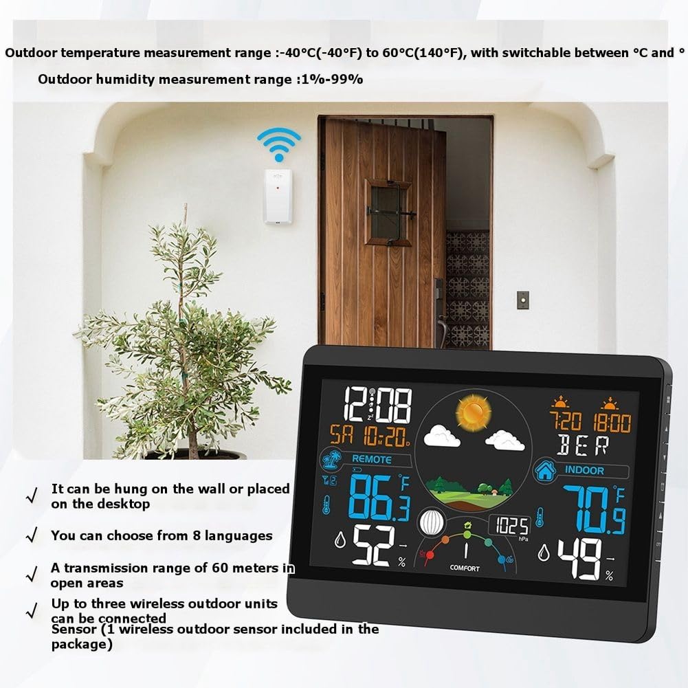 Stazione Meteorologica Digitale Termometro Igrometro Wireless Interno Esterno Orologio Meteorologico per Uso Domestico