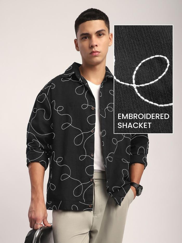 ALANTA Men's Embroidered Printed Shacket Shirt - Image 3