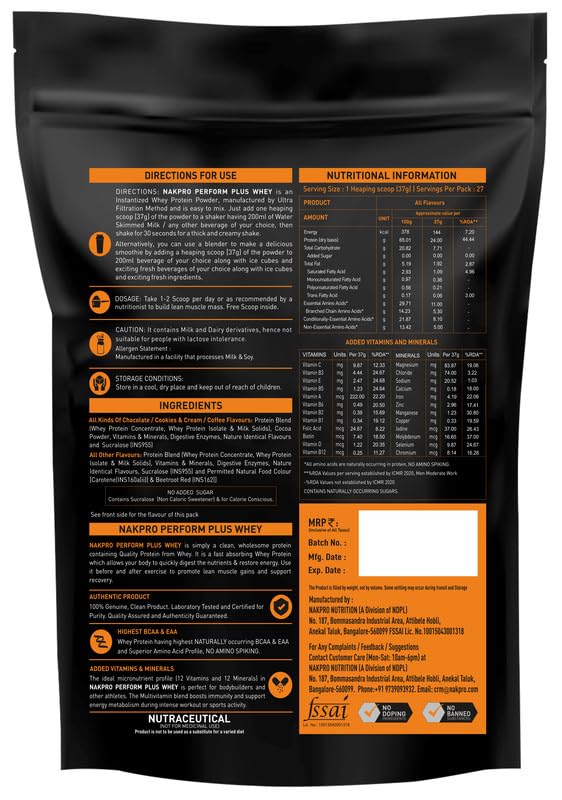 Image of NAKPRO NUTRITION Perform Plus+ Whey Protein Concentrate | 1kg Banana | 24g Protein | Trustified Certified