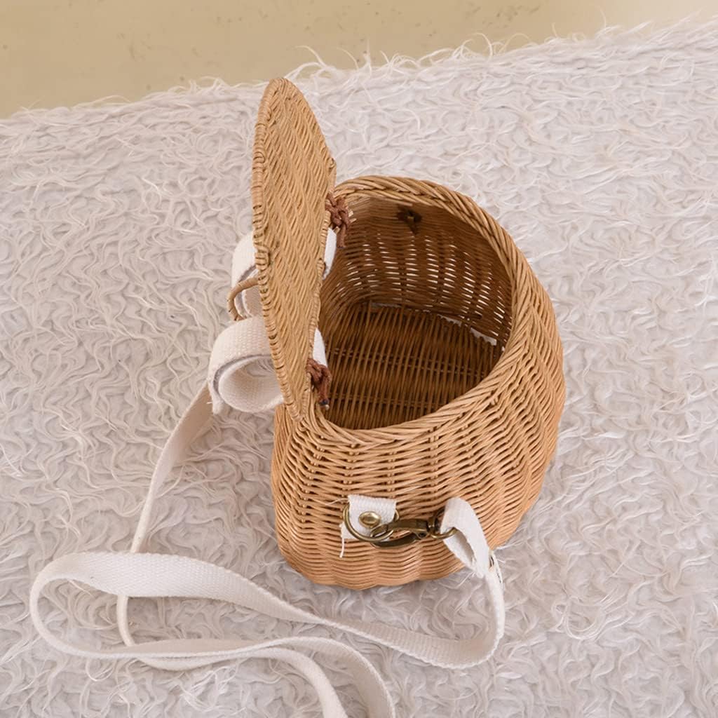 Portable Rattan Basket Shoulder Bag with Long Strap Kids Woven Basket Bag Handwoven Picnic Messenger Photography Props