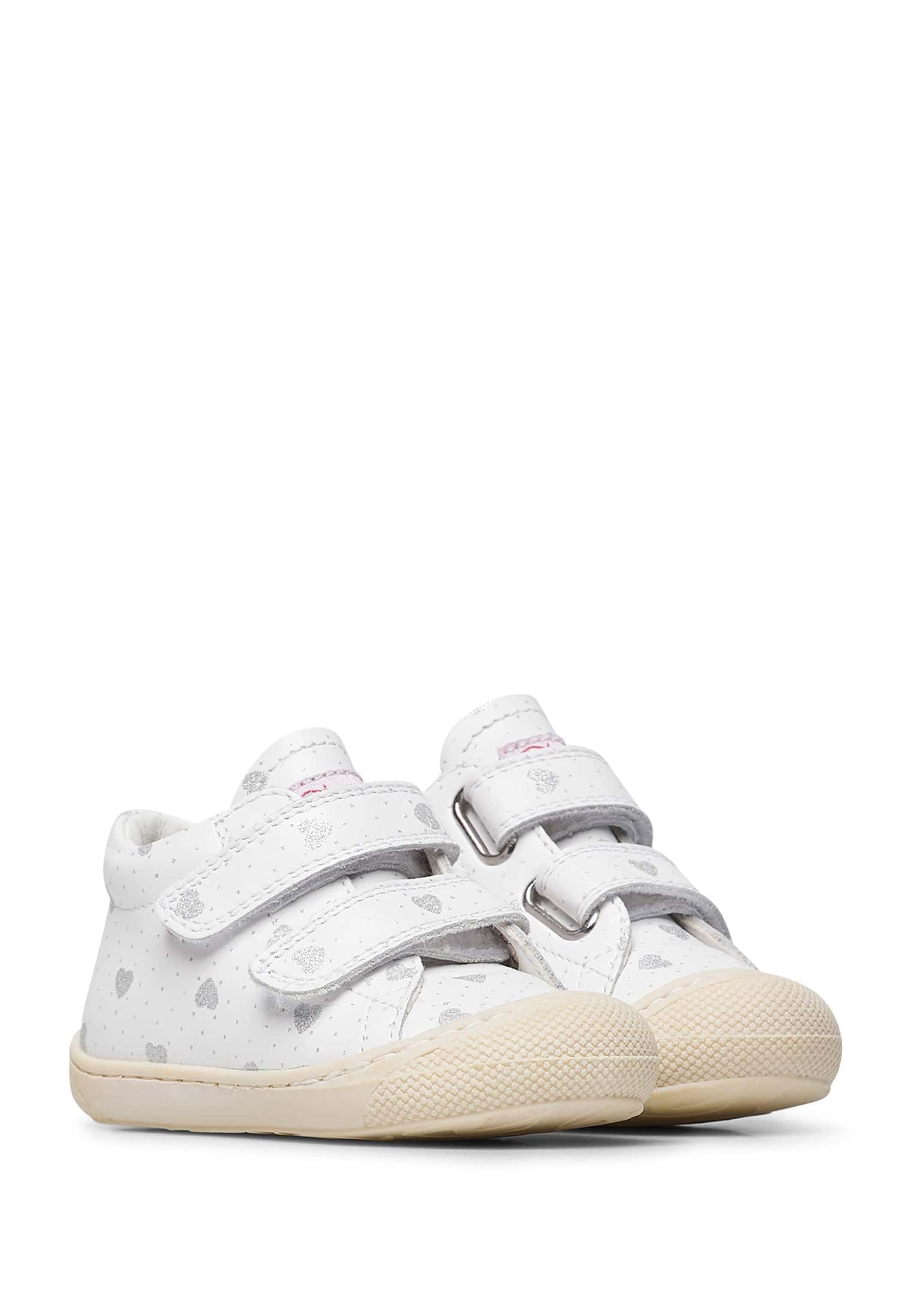 Naturino Cocoon VL-Scarpine Primi Passi in Pelle con Stampa Cuori-Bianco