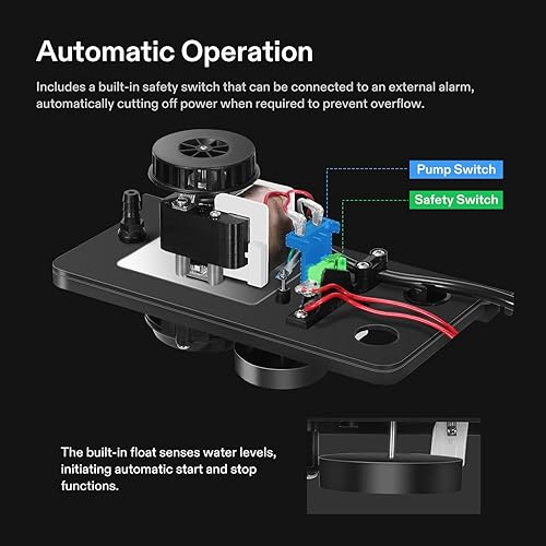 Miniatura 5 de VIVOSUN Bomba automática de eliminación de condensado con base transparente, 115 voltios60Hz, 80GPH, 130 HP, interruptor de seguridad y tubería para