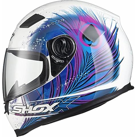 Shox Sniper Peacock Motorcycle Helmet L White/Blue/Pink Cover
