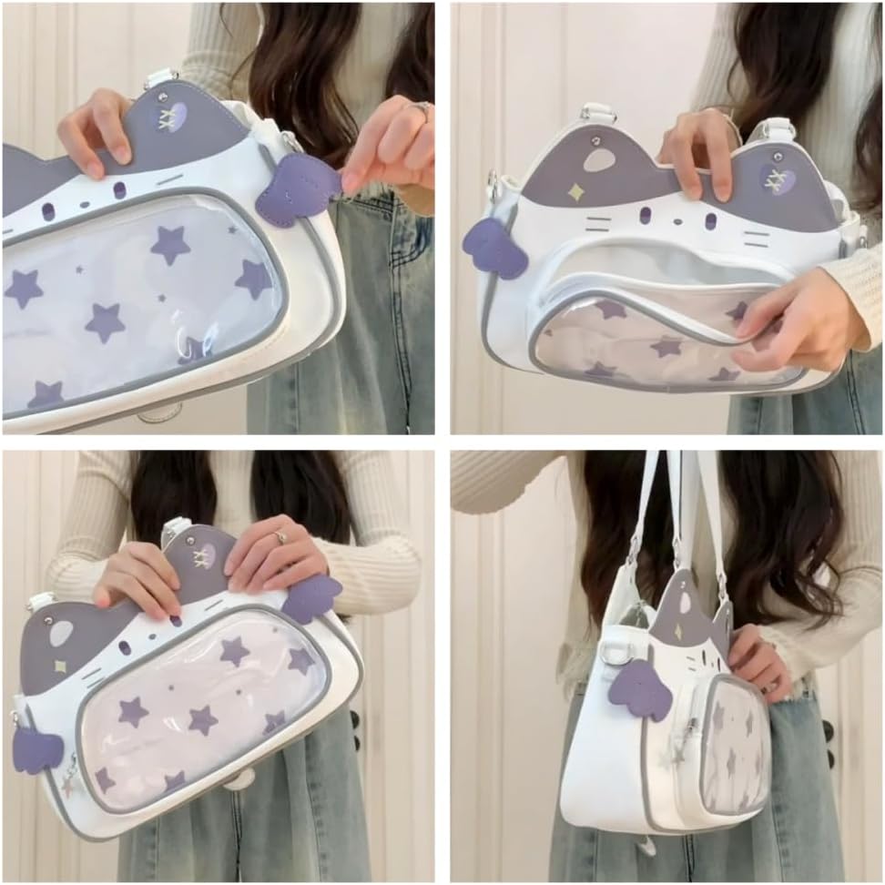 Kawaii Ita Bag Backpack Nylon Shoulder Crossbody Bag with Insert Cute Cat Handbag for Otaku Goods Anime Comic Con (purple)