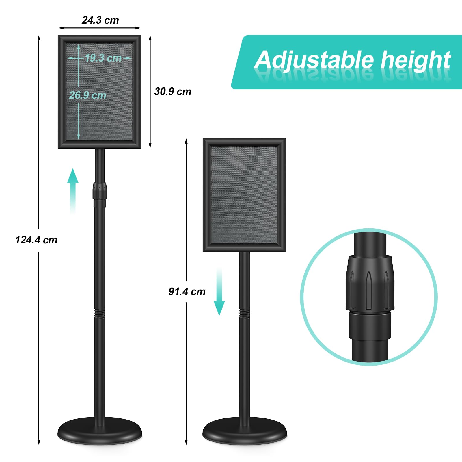 Soporte para Carteles, Soportes para Carteles de Altura Ajustable A4, Soporte de Señalización, Acero Inoxidable, Ajustable de 91 a 124 cm, para Cartel Personalizado, Menú Restaurante