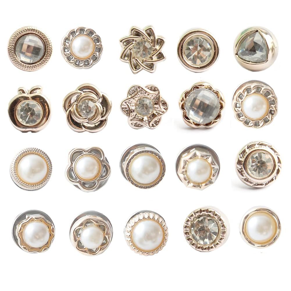INOVERA (LABEL) 20 Pieces Shirts Brooch Buttons for Women, Girls – Jeans, Hats, Fancy Brooches Pins – No Sew Button Pin Safety for Diy Clothing Accessories (Multicolor)