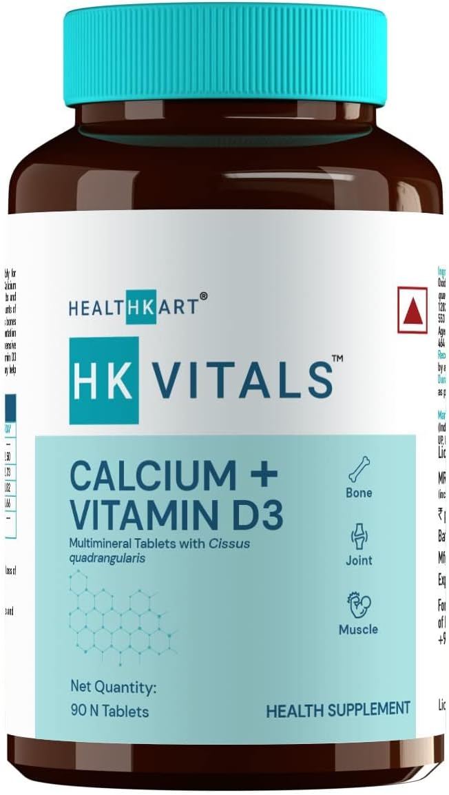 HealthKart HK Vitals Calcium + Vitamin D3 Supplement, 90 Calcium Tablets, with Magnesium & Zinc, for Complete Bone Health & Joint Support - Women and Men
