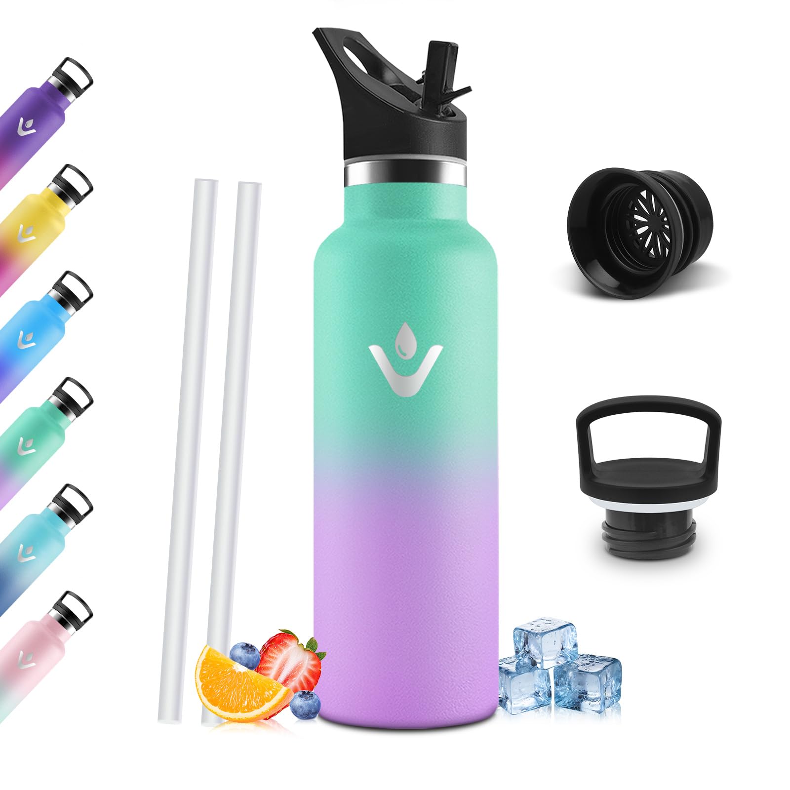 Mulbijeo Trinkflasche Edelstahl 750ML BPA-Frei, Auslaufsichere Isolierflasche Doppelwandig, Wasserflasche mit Strohhalm, 18/8 Edelstahl, Thermosflasche, Trinkflasche Kohlensäure Geeignet für Sport