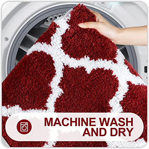 Olanly Bathroom Rugs Set 2 Piece Microfiber Bath Shower Mat And U-Shaped Toilet Rug, Machine Wash Dry, Non Slip Absorbent Shaggy Bath Rug For Tub, Shower And Bath Room (30" X 20"+24" X 20", Burgundy) #TOP4