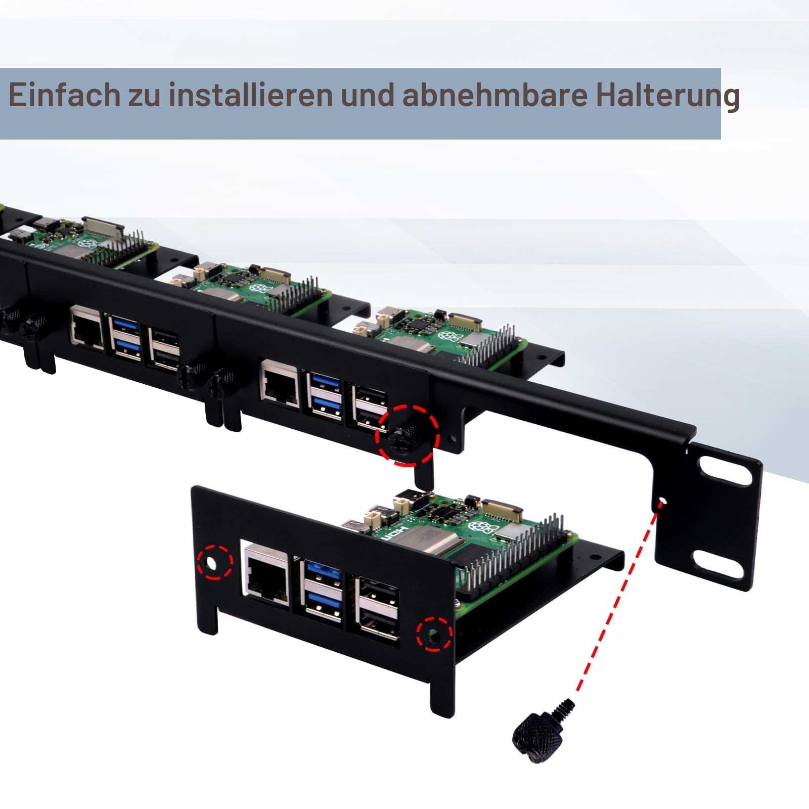 GeeekPi 19 Zoll 1U Rackmount für Raspberry Pi 5/4B/3B+/3B, mit abnehmbaren Fronthalterungen, kompatibel mit 19 Zoll Serverschränken