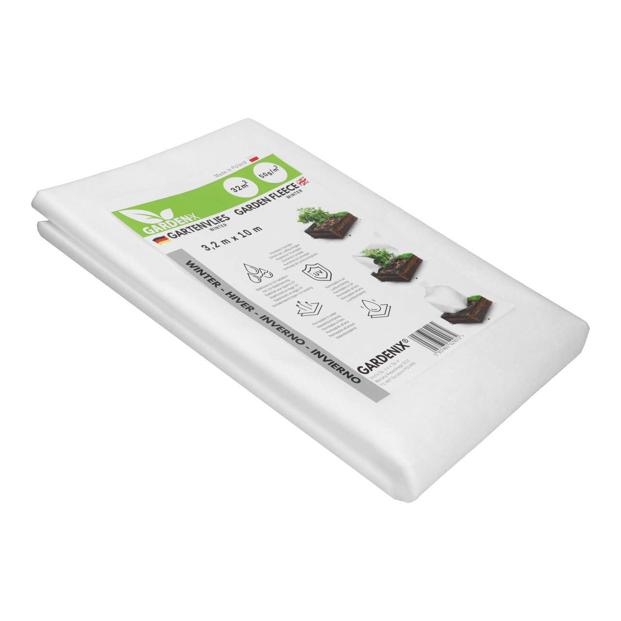 GARDENIX® 32 m² Polaire de Protection Contre Le Froid en Non-tissé résistant aux déchirures, épaisseur : 50 g/m² (3,2m x 10m)