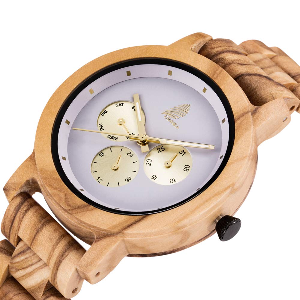 CZOKA Orologio da Uomo e donne in Legno, Noce nero naturale/oliva Orologio di Legno con Movimento al Quarzo Giapponese, con cinturino regolabile