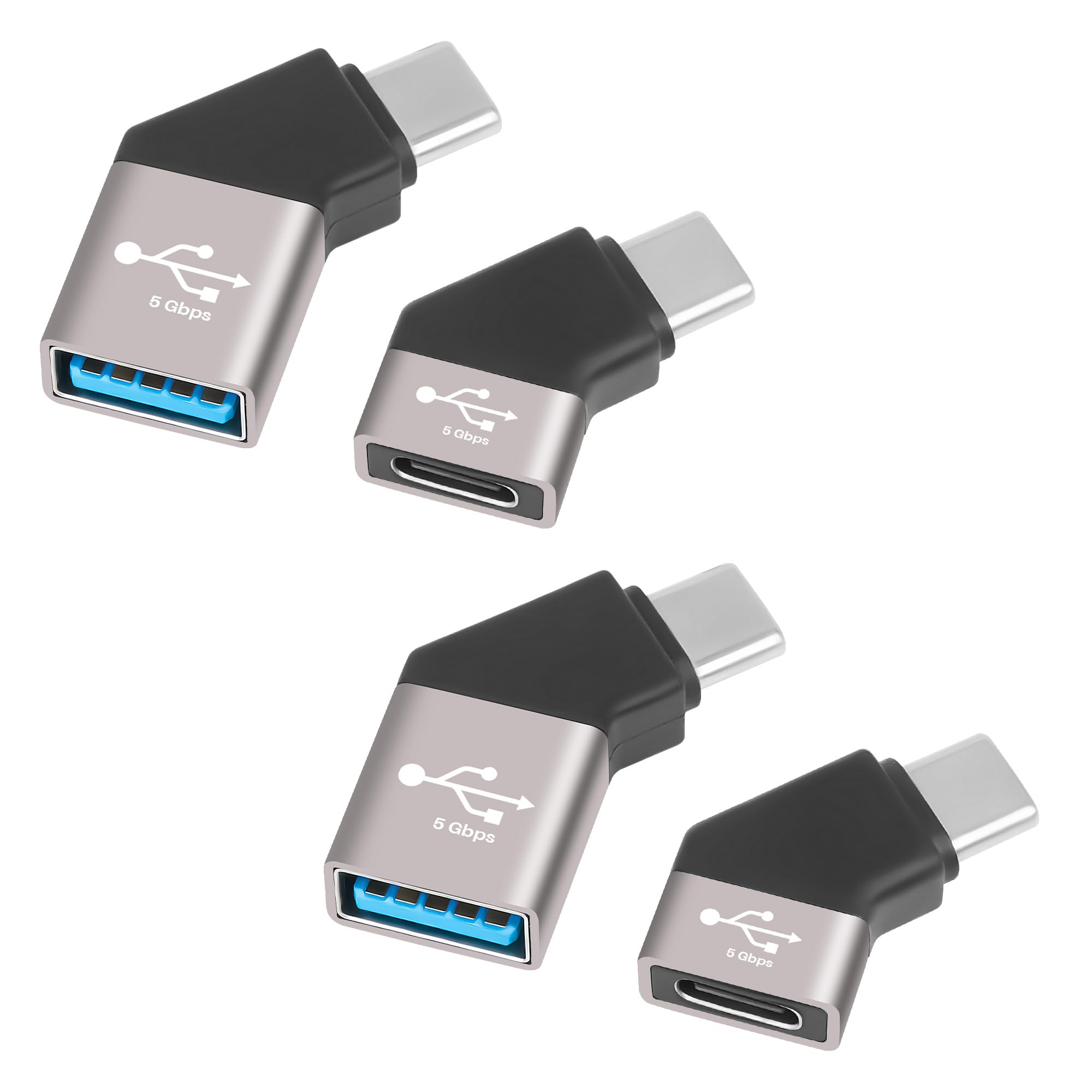 USB-C to USB Adapter 4Pack, [45 Degree Angled Design, Side-by-Side Use] 2*USB C 3.1 Male to Female &amp; 2*USB C 3.1 Male to USB A Female OTG Converter Connector Supports Charging &amp; 5Gbps Data Transfer